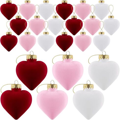 Moucuny 24 Pcs Valentine's Day Hanging Heart Ornaments 3.15 Inch Heart Shaped Tree Baubles Valentine Velvet Ball Ornaments Valentine Tree Decorations and Ornaments for Wedding Party, Pink, Red, White in Saudi Arabia