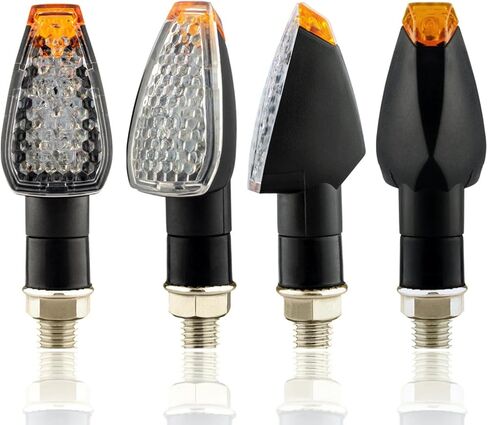 4 قطع مؤشرات ضوئية لإشارات الانعطاف للدراجات النارية الصغيرة، 14 مصباح LED كهرماني صغير ساق سهم أمامي وخلفي للدراجات النارية ملحقات وميض للدراجة الترابية، سكوتر (دخان) in Saudi Arabia
