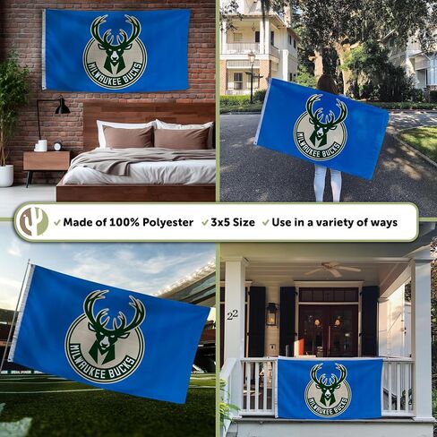 Desert Cactus Milwaukee Bucks Flag NBA 100% Polyester Indoor Outdoor 3x5 feet National Basketball Association Team Flags (Flag #2) in Saudi Arabia