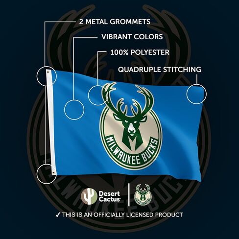 Desert Cactus Milwaukee Bucks Flag NBA 100% Polyester Indoor Outdoor 3x5 feet National Basketball Association Team Flags (Flag #2) in Saudi Arabia