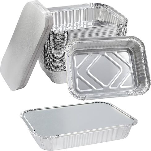 WANBAO 50 PACK 8.3"x6.2" Disposable Tin Foil Pans with Lids 2.25LB Aluminum Pans To Go Containers for Cooking, Baking, Catering Party Meal Prep, Take Out, Freeze in Saudi Arabia