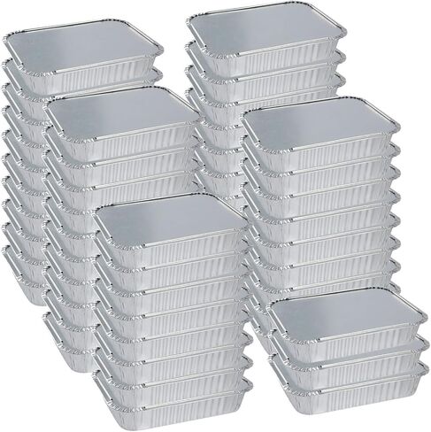 WANBAO 50 PACK 8.3"x6.2" Disposable Tin Foil Pans with Lids 2.25LB Aluminum Pans To Go Containers for Cooking, Baking, Catering Party Meal Prep, Take Out, Freeze in Saudi Arabia