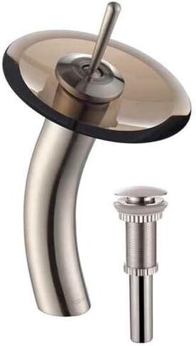 Kraus KGW-1700-PU-10ORB-BRCL Single Lever Vessel Glass Waterfall Bathroom Faucet Oil Rubbed Bronze with Brown Clear Glass Disk and Pop Up Drain in Saudi Arabia