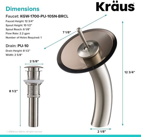 Kraus KGW-1700-PU-10ORB-BRCL Single Lever Vessel Glass Waterfall Bathroom Faucet Oil Rubbed Bronze with Brown Clear Glass Disk and Pop Up Drain in Saudi Arabia