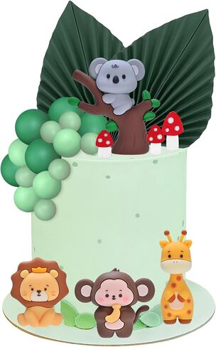 Jungle Safari Animal Cake Toppers, Wild One Animals Cake Decorations with Monkey Giraffe Lion Elephant Figurines, for Baby Shower Birthday Jungle Theme Party Supplies (Safari Animal Style) in Saudi Arabia