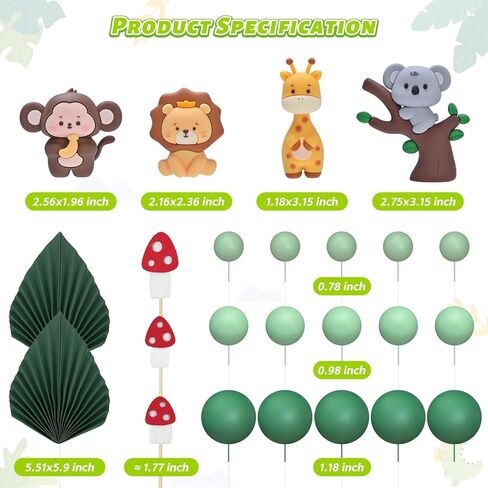 Jungle Safari Animal Cake Toppers, Wild One Animals Cake Decorations with Monkey Giraffe Lion Elephant Figurines, for Baby Shower Birthday Jungle Theme Party Supplies (Safari Animal Style) in Saudi Arabia