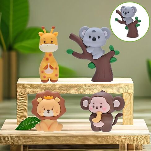 Jungle Safari Animal Cake Toppers, Wild One Animals Cake Decorations with Monkey Giraffe Lion Elephant Figurines, for Baby Shower Birthday Jungle Theme Party Supplies (Safari Animal Style) in Saudi Arabia