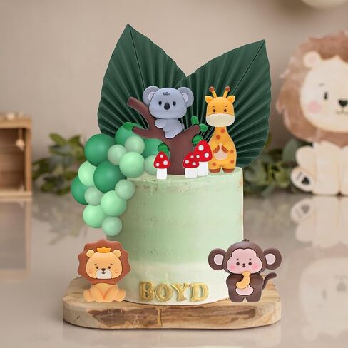 Jungle Safari Animal Cake Toppers, Wild One Animals Cake Decorations with Monkey Giraffe Lion Elephant Figurines, for Baby Shower Birthday Jungle Theme Party Supplies (Safari Animal Style) in Saudi Arabia
