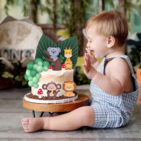 Jungle Safari Animal Cake Toppers, Wild One Animals Cake Decorations with Monkey Giraffe Lion Elephant Figurines, for Baby Shower Birthday Jungle Theme Party Supplies (Safari Animal Style) in Saudi Arabia