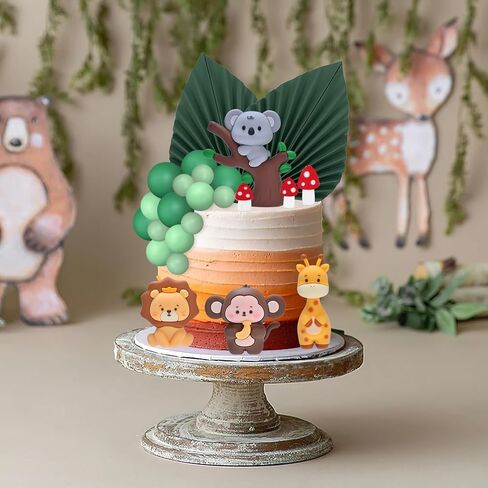 Jungle Safari Animal Cake Toppers, Wild One Animals Cake Decorations with Monkey Giraffe Lion Elephant Figurines, for Baby Shower Birthday Jungle Theme Party Supplies (Safari Animal Style) in Saudi Arabia