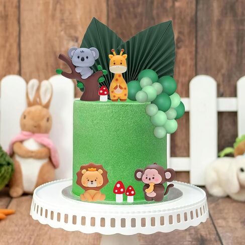 Jungle Safari Animal Cake Toppers, Wild One Animals Cake Decorations with Monkey Giraffe Lion Elephant Figurines, for Baby Shower Birthday Jungle Theme Party Supplies (Safari Animal Style) in Saudi Arabia