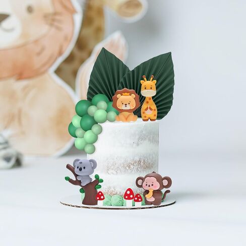 Jungle Safari Animal Cake Toppers, Wild One Animals Cake Decorations with Monkey Giraffe Lion Elephant Figurines, for Baby Shower Birthday Jungle Theme Party Supplies (Safari Animal Style) in Saudi Arabia
