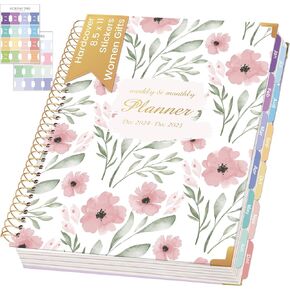 2025 Hardcover Planner Weekly and Monthly, Dec 2024–Dec 2025, Large Spiral Bound Planners 2025 for Women Gifts, 8.3" x 9.3",13 Month Calendar with 13 Tabs, 3 Sticker Sheets, Blue