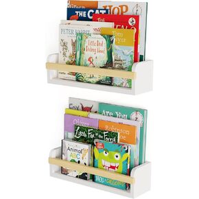 Wallniture Florida 24 inch Wall Bookshelf for Kids Room, Floating Shelves for Nursery Decor, Wood White Wall Shelf Set of 2 for Kitchen, Bathroom Decor