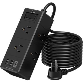 Ultra Flat Plug Power Strip, 5Ft Flat Extension Cord with 6 Outlets Extender, No Surge Protector for Travel, Home Office, ETL Listed -White