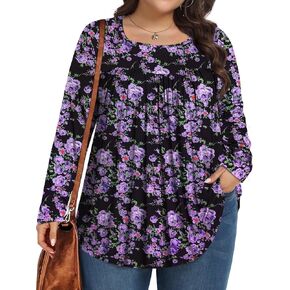 Womens Plus Size Tops Long Sleeve Shirts Fall Tunic Loose Fit Blouses with Leggings 1X-5X