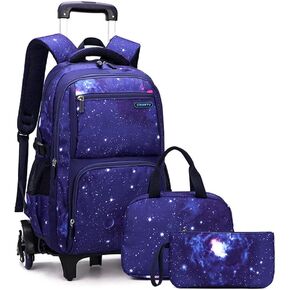 MITOWERMI Boys Rolling Backpacks Kids'Luggage Wheeled Backpack for School Boys Trolley Bags Space-Galaxy Roller Bookbag with Lunch Bag