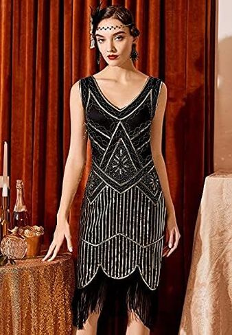 Coucoland Womens 1920s Flapper Sequin Beads Dress with Roaring 20s Gatsby Accessories Set for Party in Kuwait