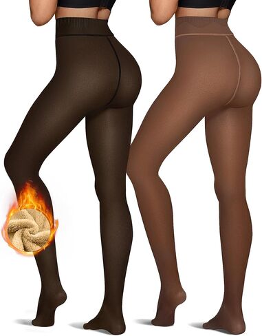 OEAK إمرأة 2 أزواج الصوف مبطن الجوارب طماق شير وهمية شفافة جوارب طويلة الجوارب الحرارية عالية الخصر القدمين كامد أسود 300 جرام S / M in Kuwait