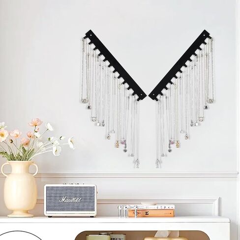 Acrylic Necklace Holder 2 Pack Wall Mounted Necklace Organizer Hanging Jewelry Organizer with 12 Hooks for Necklaces, Bracelets, Rings and Bangles Display in Saudi Arabia