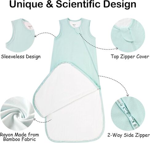 Rayon Made from Bamboo 0.5 TOG Lightweight Baby Sleep Sack 6-12 Months | Baby Wearable Blanket 2-Way Zipper Summer Unisex Sleeping Bag for Babies in Saudi Arabia