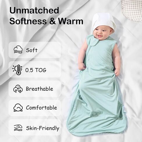 Rayon Made from Bamboo 0.5 TOG Lightweight Baby Sleep Sack 6-12 Months | Baby Wearable Blanket 2-Way Zipper Summer Unisex Sleeping Bag for Babies in Saudi Arabia