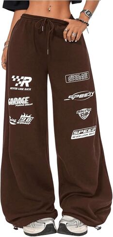 Verdusa Women's Elastic Waist Drawstring Loose Jogger Pants Letter Printed Wide Leg Sweatpants in Saudi Arabia