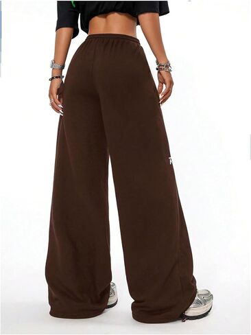 Verdusa Women's Elastic Waist Drawstring Loose Jogger Pants Letter Printed Wide Leg Sweatpants in Saudi Arabia