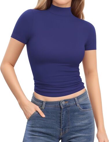 MANGOPOP Women's Turtleneck Shirt Double Lined Long Sleeve Mock Neck Tops for Women Basic Tight T Shirts Tee in Kuwait