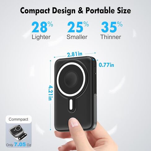 شاحن محمول لاسلكي، بنك طاقة مغناطيسي 3 في 1 بقدرة 10000 مللي أمبير في الساعة مع شاشة LED، حزمة بطارية Mag-Safe للشحن السريع بقدرة 22.5 وات، متوافق مع iPhone 15/14/13/12، وسلسلة Apple Watch، وAirpods (أسود) in Kuwait