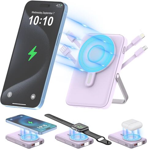 Wireless Portable Charger,3-in-1 Magnetic Power Bank 10000mAh with LED Display,22.5W Fast Charging Mag-Safe Battery Pack,Compatible with iPhone 15/14/13/12, Apple Watch Series, Airpods (Black) in Saudi Arabia