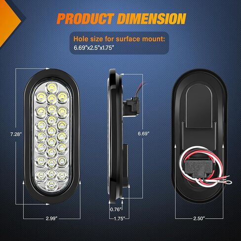 Nilight 5" X 3" Rectangular Trailer Tail Light 2 PCS Amber 10 LED Turn Signal Light IP67 Waterproof w/Flush Mount Grommets Plugs for 12V Truck ATV UTV Trailer Bus RV Camper in Saudi Arabia