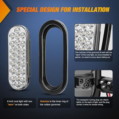 Nilight 5" X 3" Rectangular Trailer Tail Light 2 PCS Amber 10 LED Turn Signal Light IP67 Waterproof w/Flush Mount Grommets Plugs for 12V Truck ATV UTV Trailer Bus RV Camper in Saudi Arabia