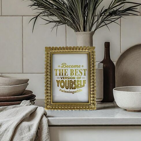 4x6 Vintage Picture Frame Antique Gold Photo Frames 4 x 6 Golden Leaves Decorative for Table & Wall Mount Vertical Horizontal in Kuwait