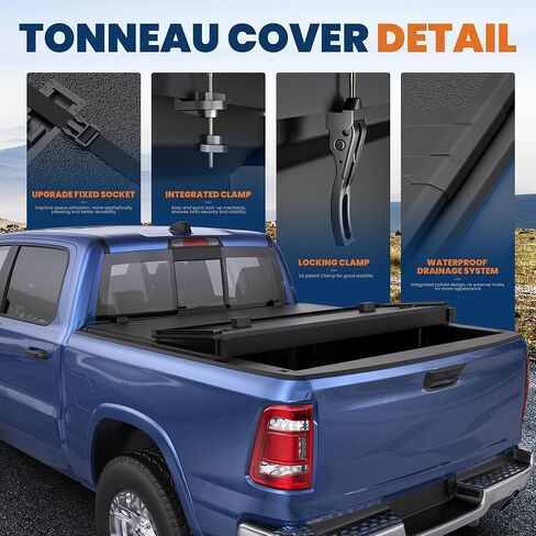 Tri Hard Truck Bed Tonneau Cover Compatible with 2002-2024 Dodge Ram 1500 Classic & New Body/2003-2024 Ram 2500 3500 (w/o Ram Box)-6.5 FT Aluminum (Utility Track System w/LED Light Strip) in Saudi Arabia