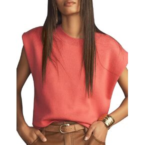 Women Vintage Sleeveless Crew Neck Knit Sweater Vest Cap Sleeve Casual Solid Pullover Tank Tops