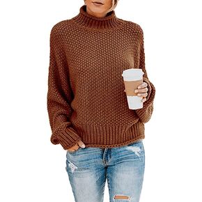 kayamiya Women's Turtleneck Sweaters Slouchy Batwing Sleeve Chunky Knit Oversized Pullover Tops
