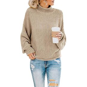 kayamiya Women's Turtleneck Sweaters Slouchy Batwing Sleeve Chunky Knit Oversized Pullover Tops