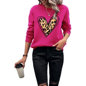 WDIRARA Women's Letter Heart Print Round Neck Long Sleeve Sweatshirt Casual Pullovers