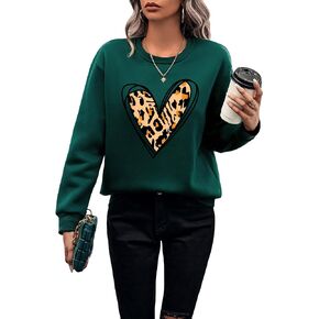WDIRARA Women's Letter Heart Print Round Neck Long Sleeve Sweatshirt Casual Pullovers