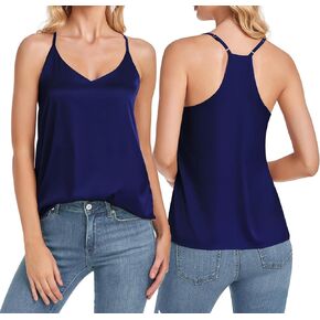 Wantschun Womens Silk Satin Camisole V-Neck Adjustable Spaghetti Strap Loose Fit Racerback Cami Casual Sleeveless Tank Top