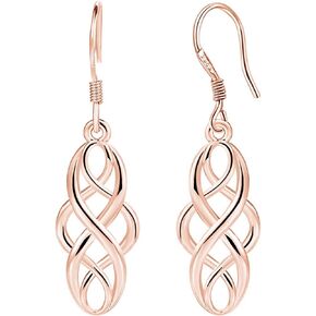 White Gold Plated Celtic Knot Braided Fishing Hoop Dangle Earrings