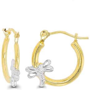 10K Two-Tone Gold Polished Dragonfly Hoop Earring
