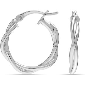 LeCalla 925 Sterling Silver Hoop Earrings Round Twisted Italian Hoops Earring for Women