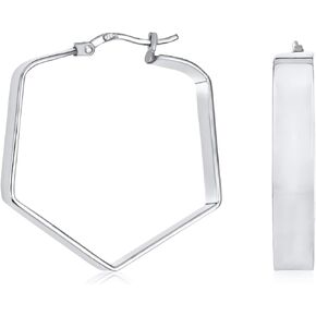 Personalized Simple Large Round Flat Square Tube Big Hoop Earrings For Women .925 Sterling Silver Hinged Notched Post 1.25-1.65 Inch Diameter Customizable