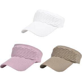 SUNTRADE 3 PCS Women Sun Visor Hat,Knitted Hats Elastic Sports Hat Empty Top Quick Drying Wide Brim Golf Tennis Running Hat