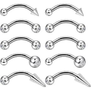 Qmcandy 4pcs-18pcs 16G Stainless Steel Rook Curved Barbell Eyebrow Rings Anti Tragus Forward Helix Belly Piercing Rings