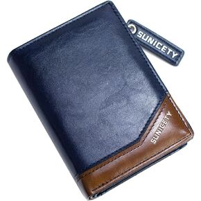 SUMGOGO محفظة رجالية جلدية RFID حامل بطاقات بسحاب حول جيب العملة محافظ صغيرة ثنائية الطي للرجال والأولاد والابن محفظة قصيرة (أزرق) in Kuwait