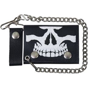 Hot Leathers - WLB1010 BLACK, 4" Skull Leather Wallet (Black, 4")