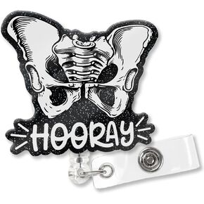XQLZY Hooray Funny Black Glitter Retractable Badge Reel with Shark Clip, Cute Pelvic Badge Clip Gift for Doctor Nurse DO Radiology Technologist Pelvic Physical Therapist Medical Assistant